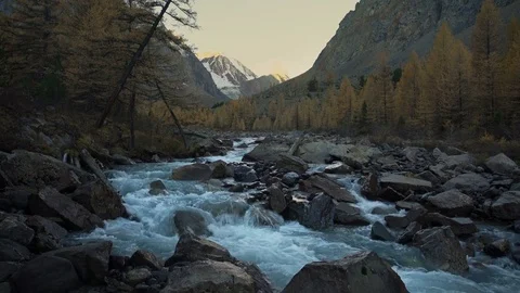 Cascading White Water Rocky Mountain River Running Through Siberian Highland Stock Footage 70960512