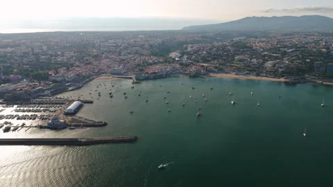 Cascais Bay Panoramic Aerial View At Golden Hour Stock Footage 341361046