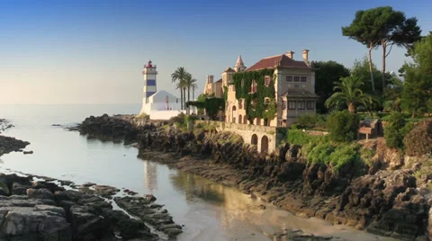 Cascais, Lighthouse on Cabo da Roca, Portugal Stock Footage 32595384