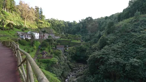 Cascata da Ribeira dos Caldeiroes, waterfalls, park nature, walking and hiking Stock Footage 303041280