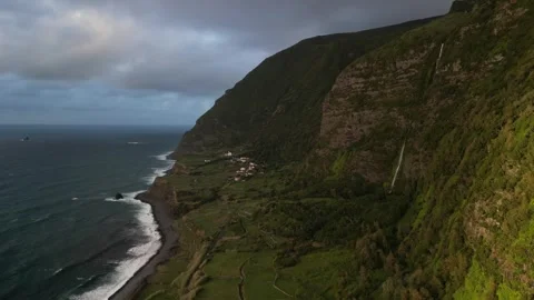 Cascata do Poco do Bacalhau, a waterfall in the Flores Azores, Portugal Stock Footage 270308962