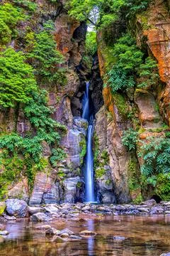 Cascata do Salto do Cabrito. Waterfall. Azores. Sao Miguel. Stock Photos