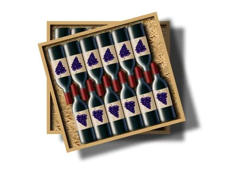 A case of 12 bottles of red wine is shown in this image. Stock Illustration