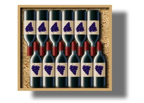 A case of 12 bottles of red wine is shown in this image. Stock Illustration