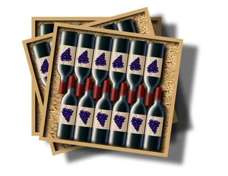A case of 12 bottles of red wine is shown in this image. Stock Illustration
