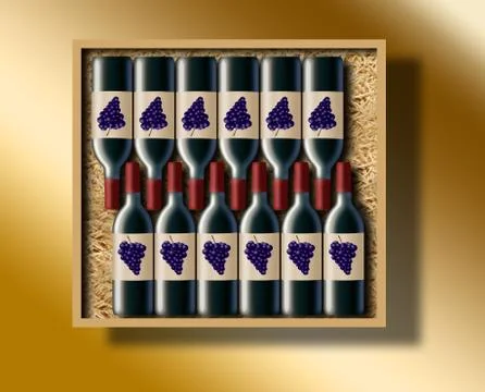 A case of 12 bottles of red wine is shown in this image. Stock Illustration