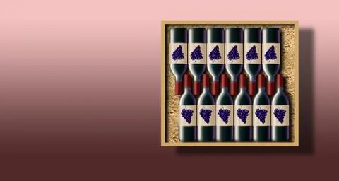 A case of 12 bottles of red wine is shown in this image. Stock Illustration