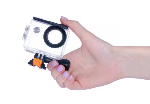 Case for action camera in hand Stock Photos