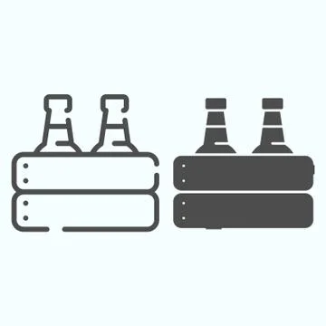 Case of beer line and solid icon. Two glasses in a box vector illustration Stock Illustration