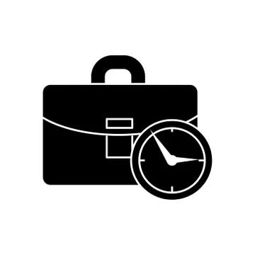 Case business with time icon, vector illustration, black sign on isolated Stock Illustration
