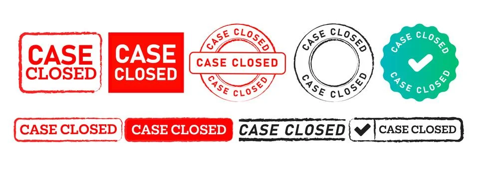 Case closed rectangle circle stamp and seal badge label sticker sign for Stock Illustration