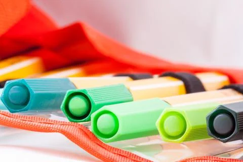 Case of colored pens Stock Photos