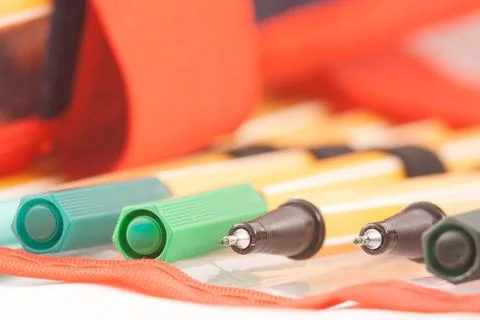 Case of colored pens Stock Photos