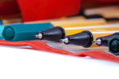 Case of colored pens Stock Photos