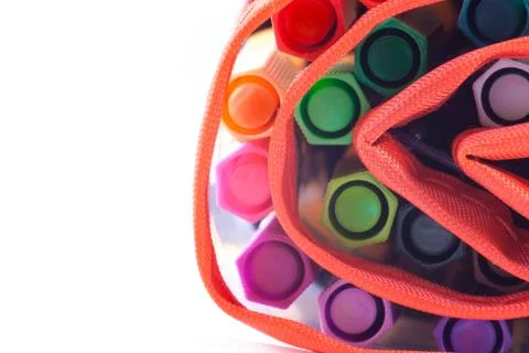 Case of colored pens Stock Photos