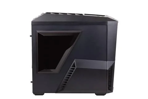 Case computing system black on white side view of empty desktop computer t... Fotos Stock