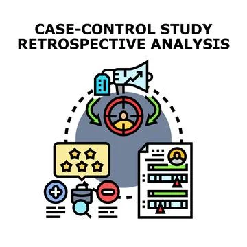 Case control study retrospective data analysis research Stock Illustration