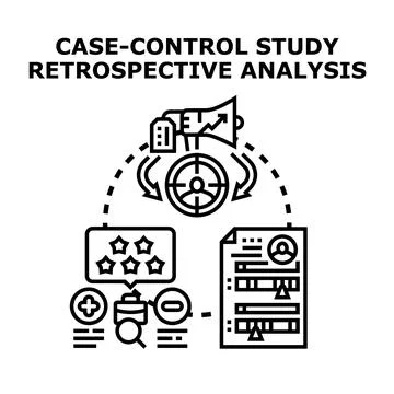 Case control study retrospective data analysis research Stock Illustration