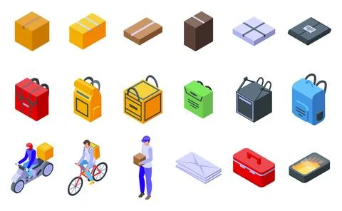 Case for courier icons set isometric vector. Deliver parcel box Stock Illustration