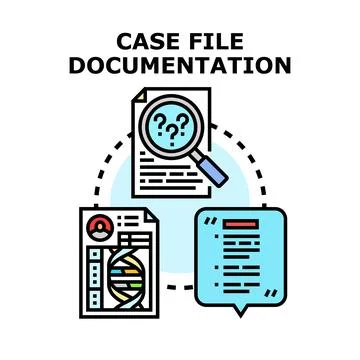 Case file documentation process analyzing client information Stock Illustration