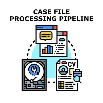Case file processing pipeline analyzing data information Stock Illustration