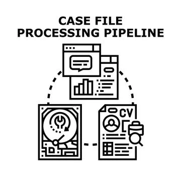 Case file processing pipeline analyzing data information Stock Illustration
