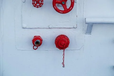 In case of fire, bulkhead equip with water hose and connections for fighting Foto stock