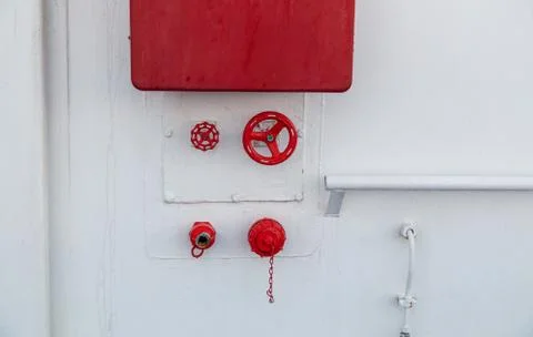 In case of fire, bulkhead equip with water hose and connections for fighting Stock-Fotos