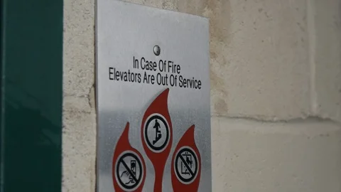 In case of fire elevators are out of service sign angle close 動画素材 104521133