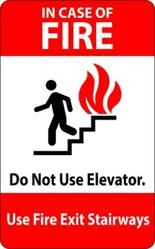 In Case Of Fire Sign Do Not Use Elevators, Use Fire Exit Stairways Stock Illustration