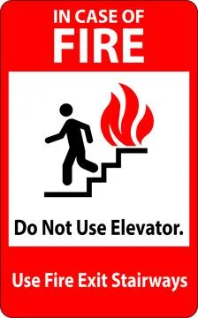 In Case Of Fire Sign Do Not Use Elevators, Use Fire Exit Stairways Stock Illustration