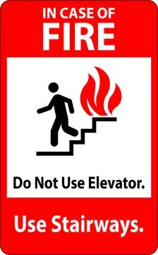 In Case Of Fire Sign Do Not Use Elevators, Use Stairways Stock Illustration