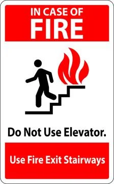 In Case Of Fire Sign Do Not Use Elevators, Use Fire Exit Stairways Stock Illustration
