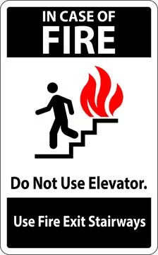 In Case Of Fire Sign Do Not Use Elevators, Use Fire Exit Stairways Stock Illustration
