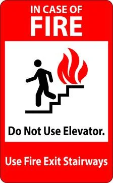 In Case Of Fire Sign Do Not Use Elevators, Use Exit Stairways Stock Illustration