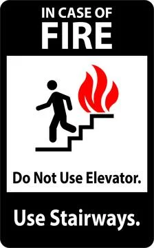 In Case Of Fire Sign Do Not Use Elevators, Use Stairways Stock Illustration