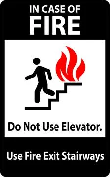 In Case Of Fire Sign Do Not Use Elevators, Use Fire Exit Stairways Stock Illustration