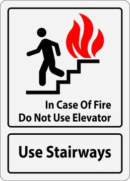 In Case Of Fire Sign Do Not Use Elevator, Use Stairways Illustrazione stock
