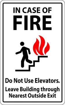 In Case Of Fire Sign Do Not Use Elevators, Leave Building Through Nearest O.. Ilustración de archivo