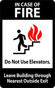 In Case Of Fire Sign Do Not Use Elevators, Leave Building Through Nearest O.. Ilustración de archivo