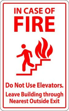 In Case Of Fire Sign Do Not Use Elevators, Leave Building Through Nearest O.. Ilustración de archivo