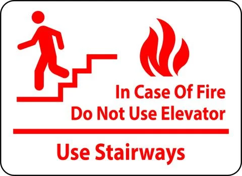 In Case Of Fire Sign Do Not Use Elevators - Use Stairways Stock Illustration