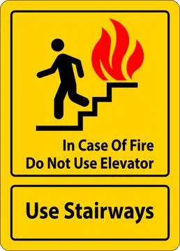 In Case Of Fire Sign Do Not Use Elevator, Use Stairways Illustrazione stock