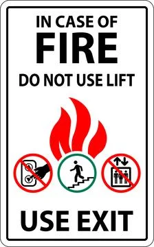 In Case Of Fire Sign Do Not Use Lift, Use Exit Stock Illustration