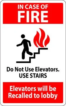 In Case Of Fire Sign Do Not Use Elevators. Use Stairs, Elevators Will Be Re.. Stock Illustration
