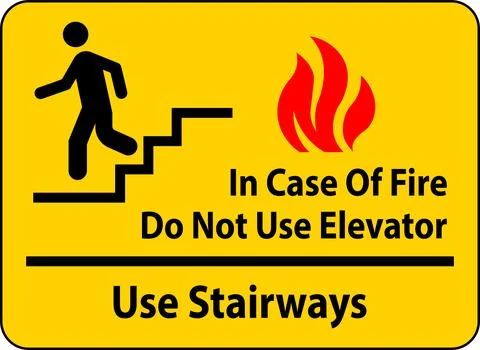 In Case Of Fire Sign Do Not Use Elevators - Use Stairways Stock Illustration