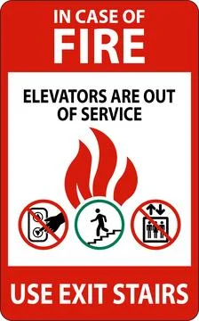 In Case Of Fire Sign Elevators Are Out of Service, Use Exit Stairs Stock Illustration
