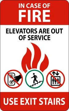 In Case Of Fire Sign Elevators Are Out of Service, Use Exit Stairs Stock Illustration