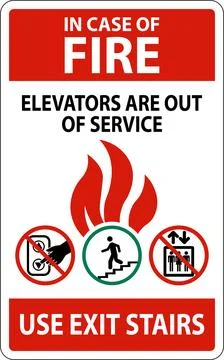 In Case Of Fire Sign Elevators Are Out of Service, Use Exit Stairs Stock Illustration