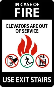 In Case Of Fire Sign Elevators Are Out of Service, Use Exit Stairs Stock Illustration